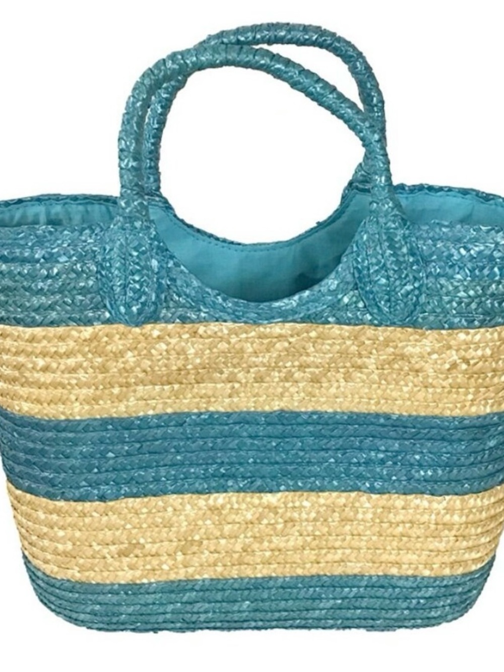 Ralph Lauren Blue and Tan Woven Stripe Tote